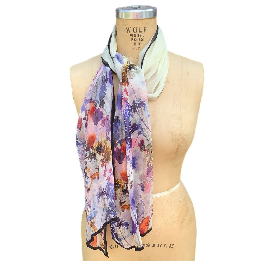 Sevya Handmade Scarf One Size Silk Floral Sheer Multicolor Fairy Feminine EUC